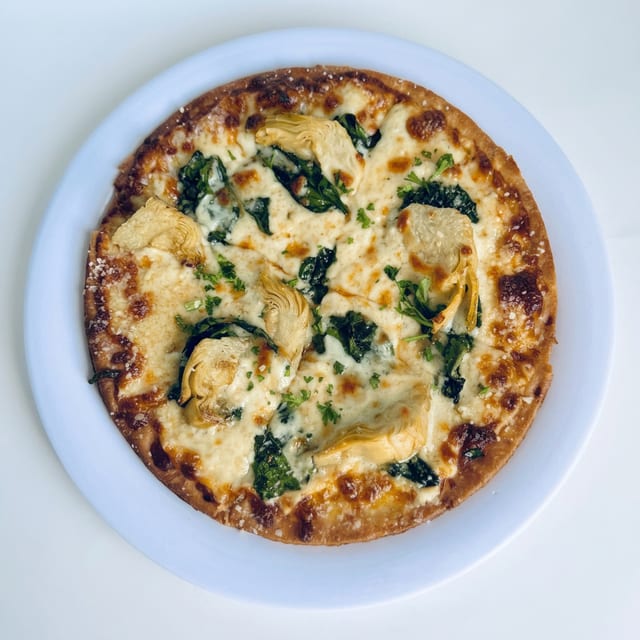 Spinach Artichoke Pizza.